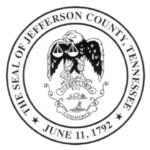 The Seal of Jefferson County Tennessee. A black and white image of an eagle holding scales with the date "June 11, 1972" written under