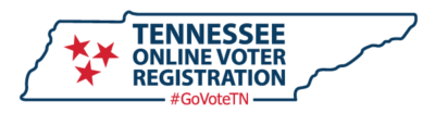 outline of the state of tennessee with the text tennessee online voter registration #govotetn placed inside of it