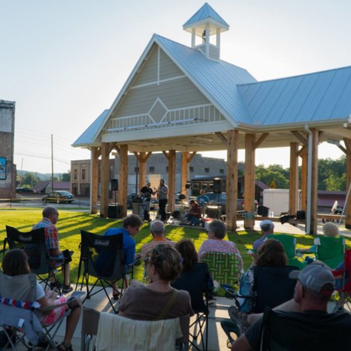 Photo of Mossy Creek Station with Jefferson County residents enjoying an outdoor concert